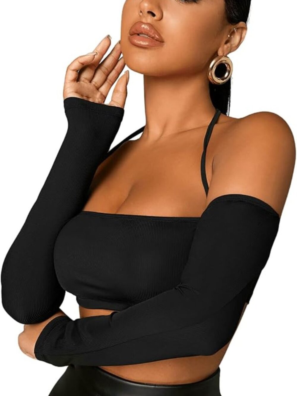 BRAND NEW SHEIN OFF SHOULDER HALTER CROP TOP LONG SLEEVE SMALL